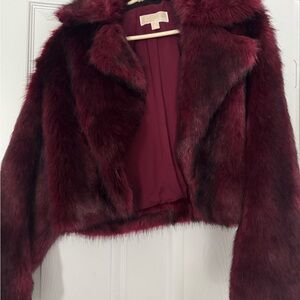 Michael Kors Deep Red Faux Fur Coat